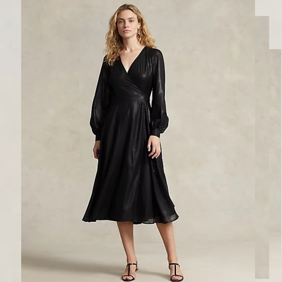 Polo Ralph Lauren Dresses & Skirts - Lamé Wrap Cocktail Midi Dress - NWT